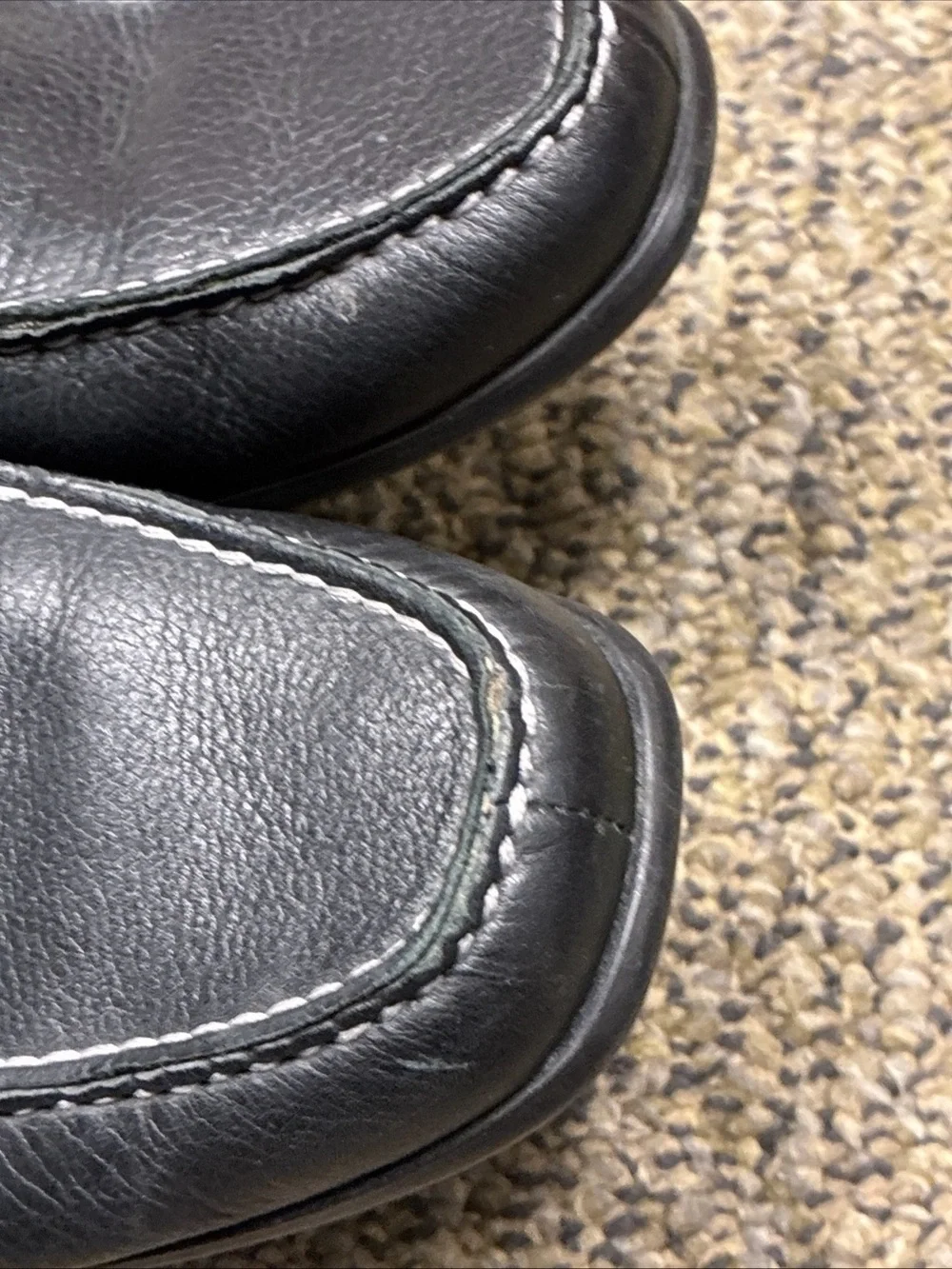 Hush Puppies Black Leather Slip-On Loafers with White Stitching Accent